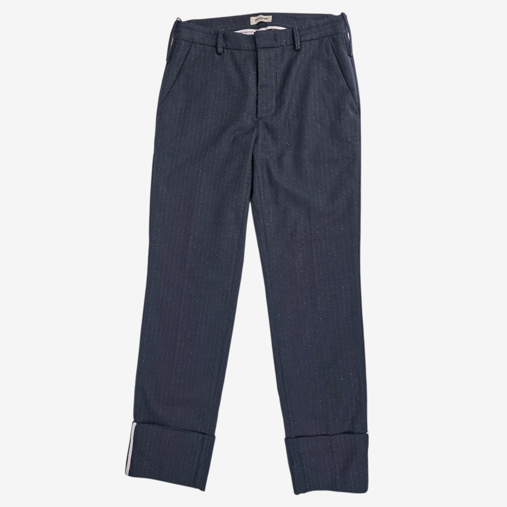 Zadig & Voltaire Women’s Metallic Pinstripe Pants Wool Blend Black FR 34 (US 2)